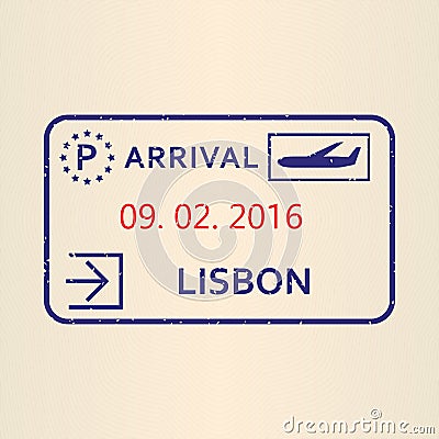 Lisbon passport stamp. Travel by plane visa or immigration stamp. Vector illustration Vector Illustration